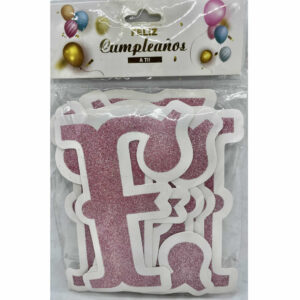 BANDERIN FELIZ CUMPLEAÑOS ROSA CON BORDE BLANCO