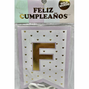 BANDERIN FELIZ CUMPLEAÑOS TONOS PASTEL CON CORAZONES DORADOS