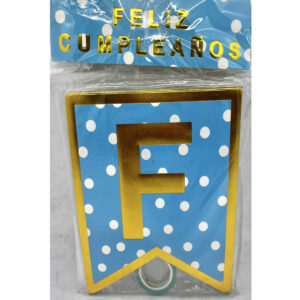 BANDERIN FELIZ CUMPLEAÑOS CELESTE CON BORDES Y PUNTOS