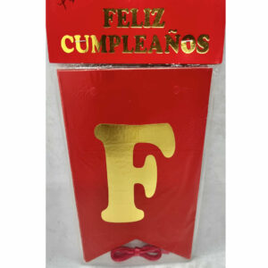 BANDERIN FELIZ CUMPLEAÑOS ROJO CON LETRAS DORADAS