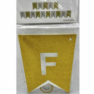 BANDERIN FELIZ CUMPLEAÑOS DORADO Y PLATA