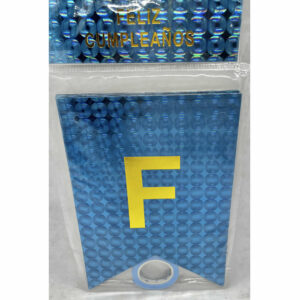 BANDERIN FELIZ CUMPLEAÑOS AZUL METALIZADO CON DORADO