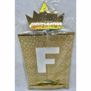 BANDERIN FELIZ CUMPLEAÑOS DORADO LETRAS PLATA