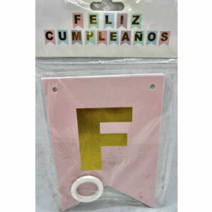 BANDERIN FELIZ CUMPLEAÑOS TONOS PASTEL CON LETRAS DORADO
