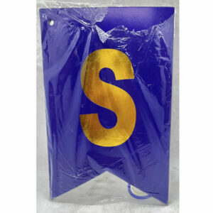 BANDERIN FELIZ CUMPLEAÑOS AZUL LETRAS DORADAS