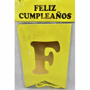BANDERIN FELIZ CUMPLEAÑOS AMARILLO LETRAS DORADO