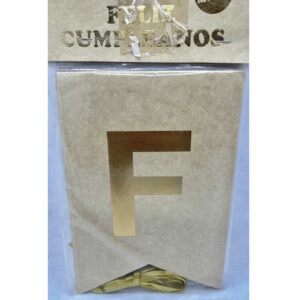 BANDERIN FELIZ CUMPLEAÑOS BEIGE CON LETRAS DORADAS