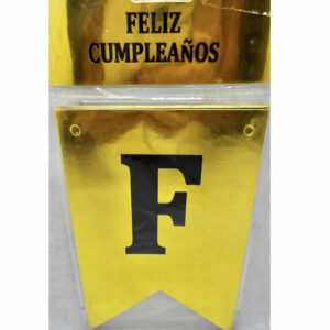 BANDERIN FELIZ CUMPLEAÑOS DORADO LETRAS NEGRAS