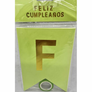 BANDERIN FELIZ CUMPLEAÑOS VERDE CLARO LETRA DORADA
