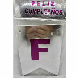 BANDERIN FELIZ CUMPLEAÑOS PLATA LETRAS VIOLETA