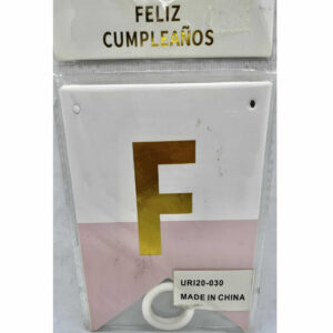 BANDERIN FELIZ CUMPLEAÑOS BLANCO Y ROSA LETRAS DORADAS