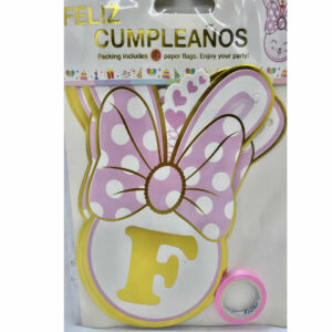 BANDERIN FELIZ CUMPLEAÑOS CONEJITO ROSA