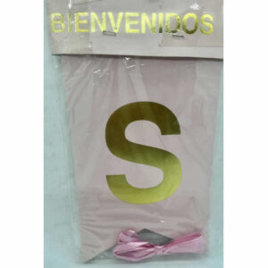 BANDERIN BIENVENIDOS ROSA CON DORADO