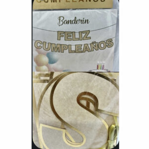 BANDERIN FELIZ CUMPLEAÑOS BEIGE BORDE DORADOS