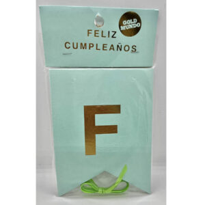 BANDERIN FELIZ CUPLEANOS AQUA LETRAS DORADAS