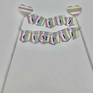 DECO TORTAS BANDERIN FELIZ CUMPLEANOS RAYAS MULTICOLOR