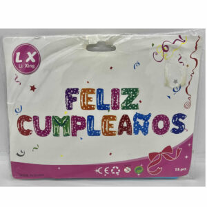 GLOBO FELIZ CUMPLEANOS MULTICOLOR IMPRENTA MAYUSCULAS