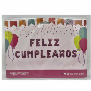 GLOBO FELIZ CUMPLEANOS ROSA IMPRENTA MAYUSCULAS