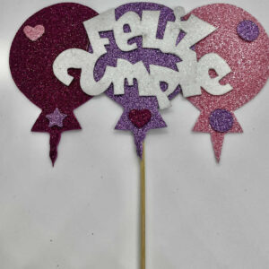 DECO TORTA FELIZ CUMPLEANOS GLOBOS ROSA