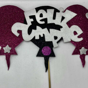 DECO TORTA FELIZ CUMPLEANOS GLOBOS FUXIA
