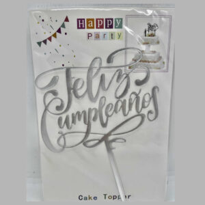 CARTEL FELIZ CUMPLEAñOS ACRILICO PLATA