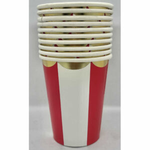 VASO ROJA Y BLANCO RAYAS Y BORDE DORADO