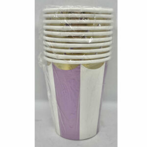 VASO LILA Y BLANCO RAYAS Y BORDE DORADO