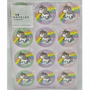 STICKERS UNICORNIO ARCOIRIS 12 unidades