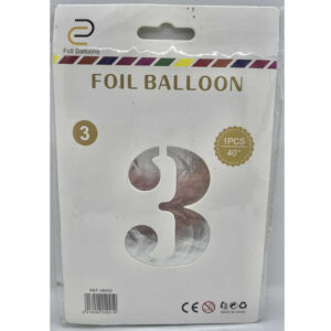 GLOBO NUMERO 3 PLATA 40"