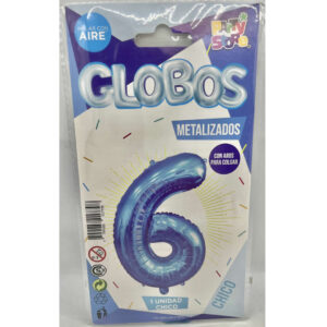 GLOBO NUMERO 6 CELESTE 16"