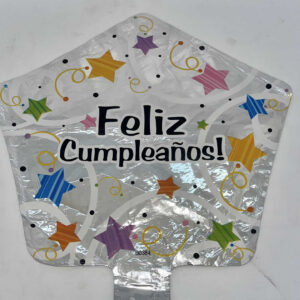 GLOBO FELIZ CUMPLEANOS MINI FORMA ESTRELLA fondo plata