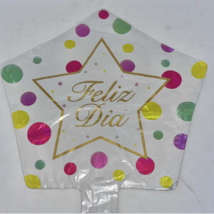 GLOBO FELIZ DIA MINI FONDO BLANCO con circulos colores