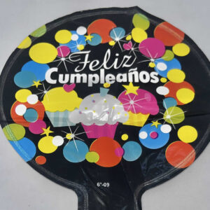 GLOBO FELIZ CUMPLEANOS MINI NEGRO con circulos colores