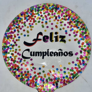 GLOBO FELIZ CUMPLEANOS MINI FONDO BLANCO con circulos colores