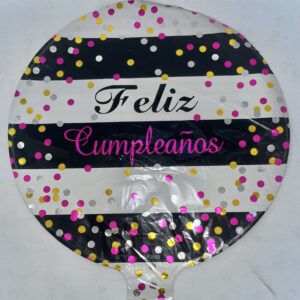 GLOBO FELIZ CUMPLEANOS MINI RAYADO con puntos colores