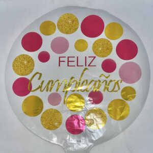 GLOBO FELIZ CUMPLEANOS MINI FONDO BLANCO con circulos colores