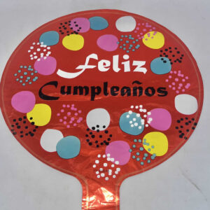 GLOBO FELIZ CUMPLEANOS MINI ROJO con puntos colores
