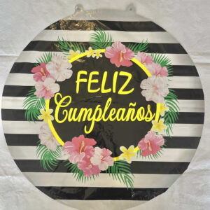 GLOBO FELIZ CUMPLEANIOS RAYADO NEGRO