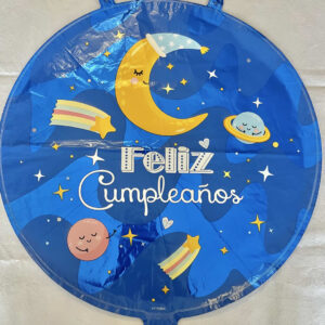 GLOBO FELIZ CUMPLEANIOS AZUL CON LUNA