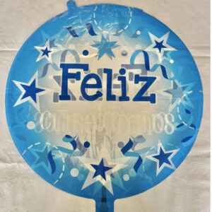 GLOBO FELIZ CUMPLEANIOS CELESTE Y BLANCO