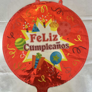 GLOBO FELIZ CUMPLEANIOS ROJO CON GLOBOS