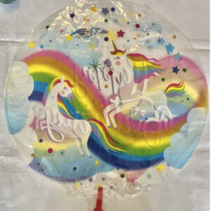 GLOBO HAPPY BIRTHDAY TRANSPARENTE CON UNICORNIO