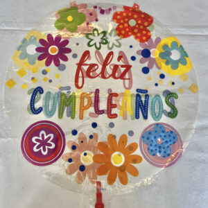 GLOBO FELIZ CUMPLEANIOS TRANSPARENTE CON FLORES 18"