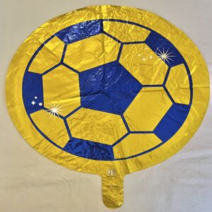 GLOBO PELOTA FUTBOL azul y oro 18" 45 cm