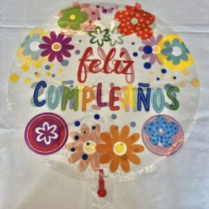 GLOBO FELIZ CUMPLEAÑOS FLORES TRANSPARENTE